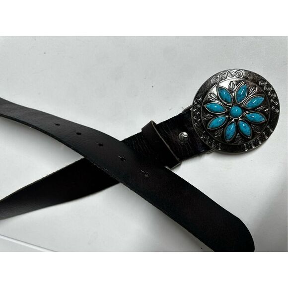 AMERICAN EAGLE OUTFITTERS Leather BELT Turquoise Stone Concho Buckle S - Picture 3 of 12